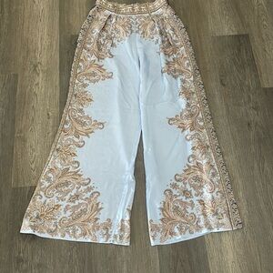 Zimmermann Light Blue and Gold Wide-Leg Pants
